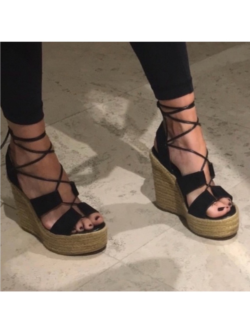 AUTHENTIC YSL BLACK ESPADRILLE WEDGES - Picture 8 of 11
